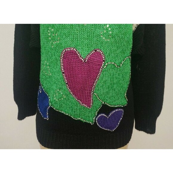 Vintage Nannell Pullover Rhinestones crystals handmade Knit Hearts Scoop Neck L - Picture 4 of 6